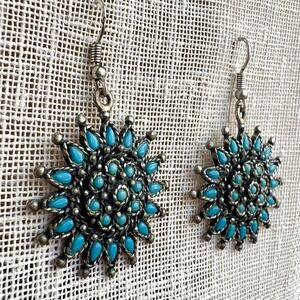 Vintage Florenta Earrings | Faux Turquoise Signed Southwestern Sunburst Bohemian
